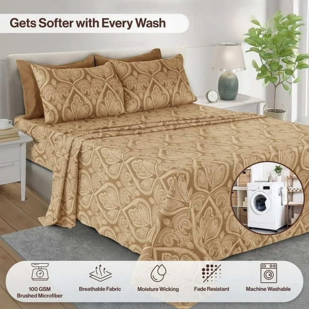 6 Piece Microfiber Quality Deep Pocket Bedroom Sheet Set in Queen Size, Brown